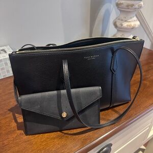 Tory Burch Black Leather Tote small Perry